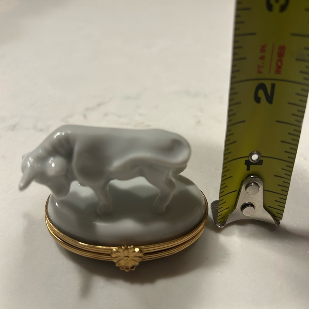 White Bull Trinket Box with Gold Accents